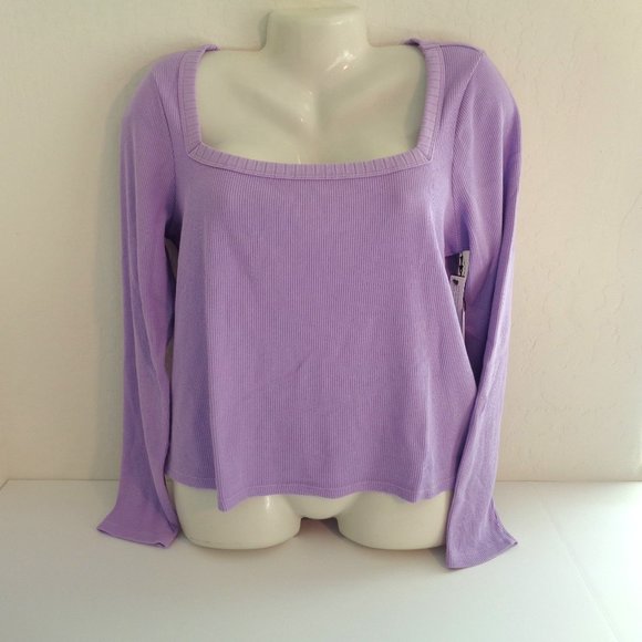 BP x Claudia Sulewski Nordstrom Square Neck Waffle Thermal Top Purple Size 1X - Picture 4 of 6